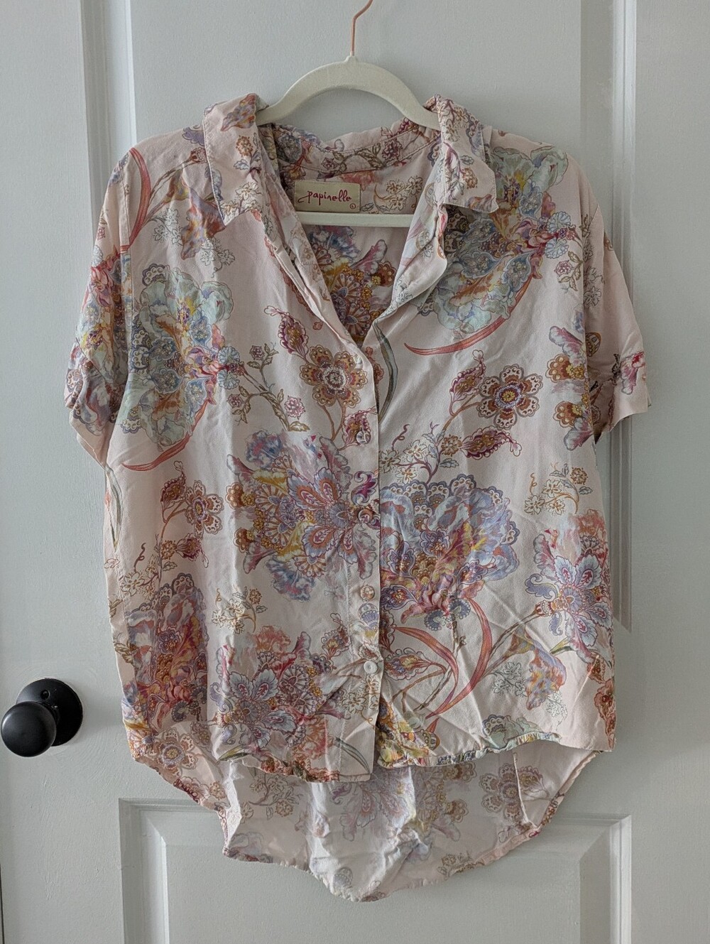 Papinelle Floral Button-Up Lounge Shirt In Light Pink